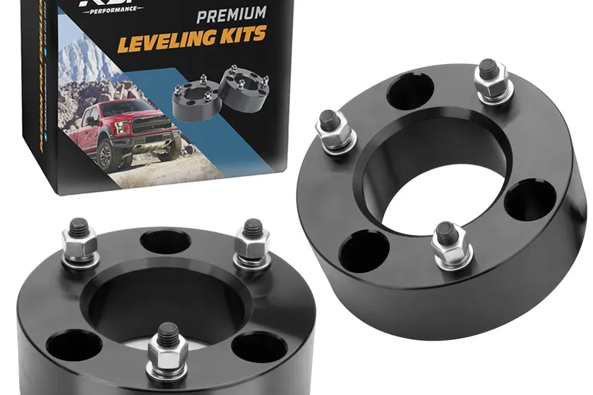 Pair of KSP forged aluminum 3 inch strut spacer leveling lift pucks with mounting hardware for Ford F-150