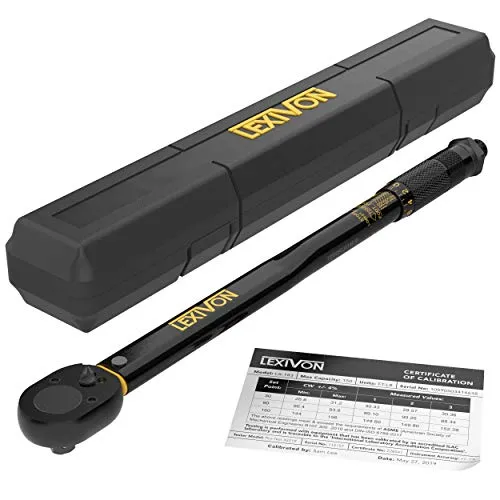 LEXIVON LX-183 half inch drive click torque wrench in black Electro-Black finish with yellow dual range scale