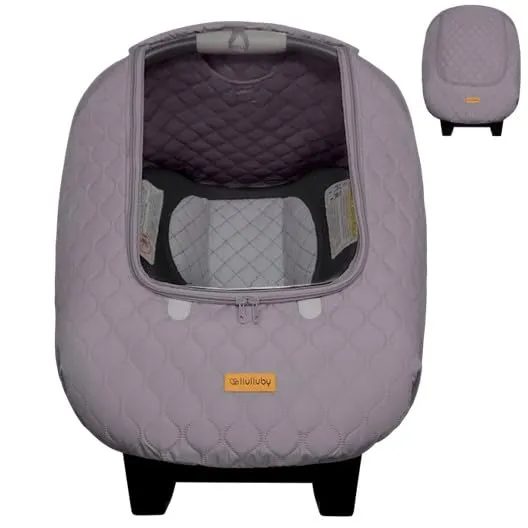 liuliuby gray quilted winter weather shield with a clear viewing window over an infant carrier