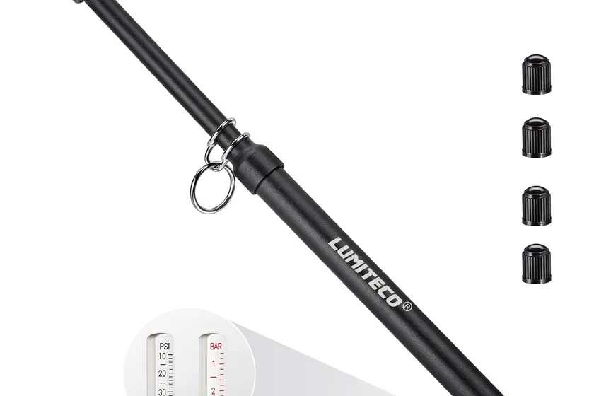 LUMITECO dual head truck tire pressure gauge with a 12 inch extended metal tube and a straight-on chuck