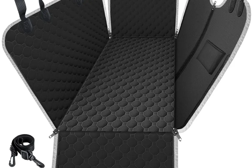Mancro black 600D waterproof dog hammock seat cover protecting the rear bench of a truck