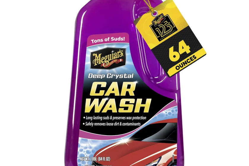 Blue bottle of Meguiar's Deep Crystal car wash soap in the 64 ounce size