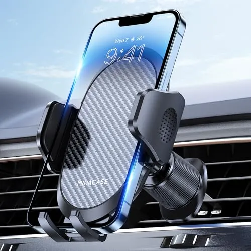 Miracase dark black air vent car phone holder with a steel hook clip and clamp arms