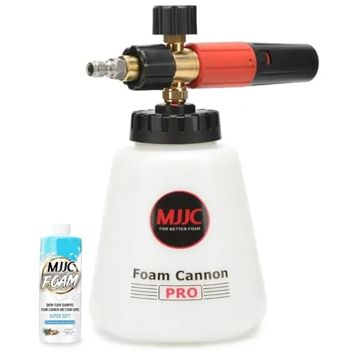 MJJC Foam Cannon Pro V2.0 with its 40 ounce tank, quick connector adapter and spare orifice nozzle