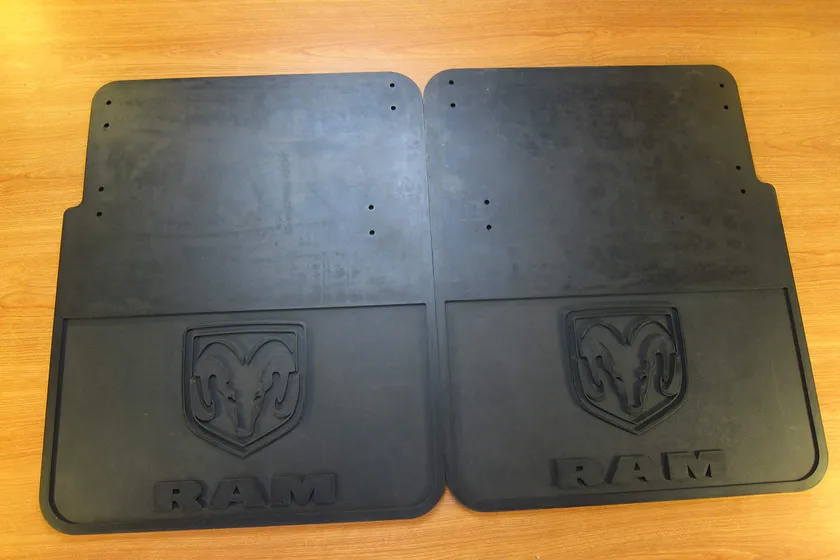 Mopar factory OEM black rubber rear dually splash guards for a 2010-2018 Ram 3500
