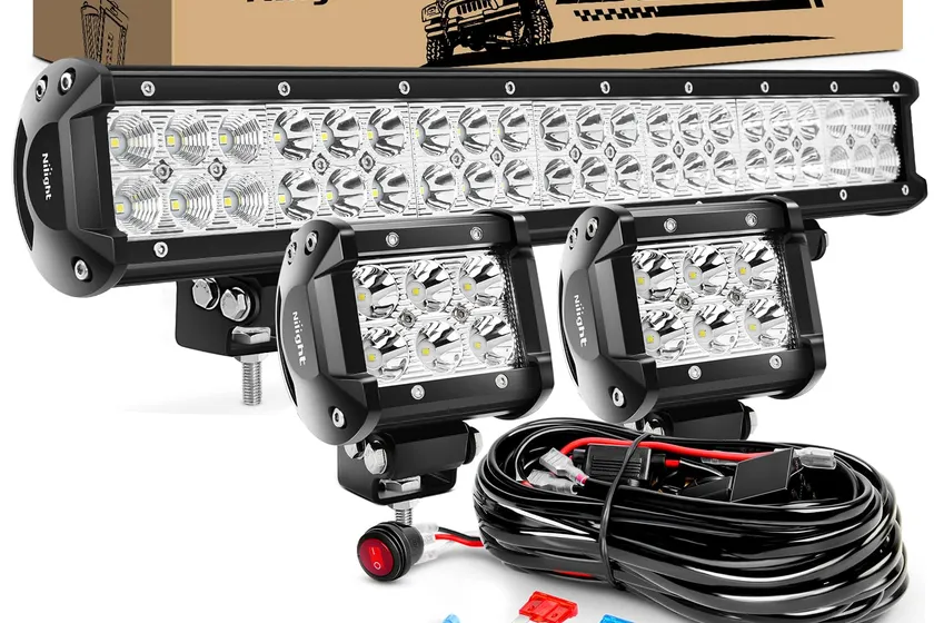 Nilight ZH002 20 inch LED light bar kit with two 4 inch pods and wiring harness for trucks