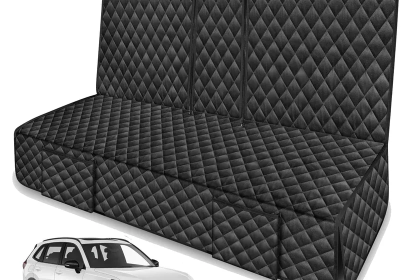 Black waterproof non-slip dog seat cover spread across the rear bench of a Honda CR-V