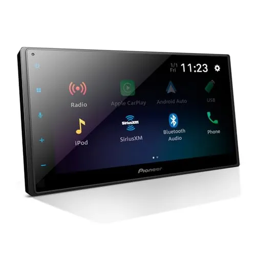 Pioneer DMH-1600NEX double DIN receiver with a 6.8 inch capacitive touchscreen and the included external microphone