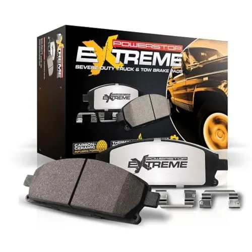 PowerStop Z36 Truck and Tow front brake pad set with its carbon fiber ceramic friction material and included installation hardware