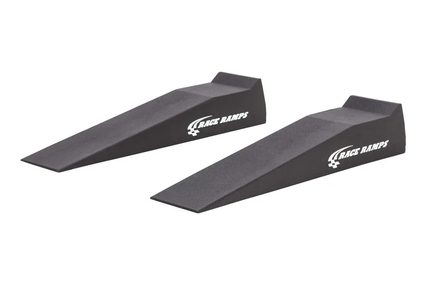 Pair of black Race Ramps RR-56 solid core car ramps with a long shallow incline and 10 inch top platform