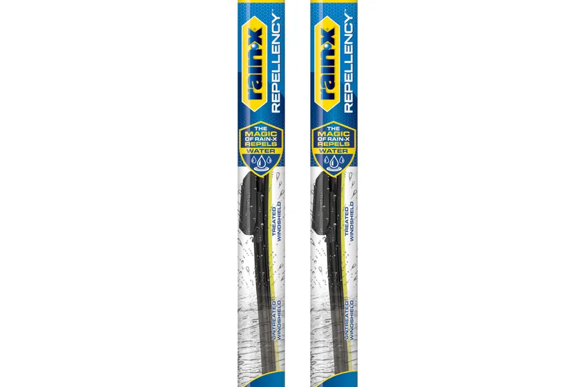 Rain-X Repellency water repellent beam wiper blades shown as a two-blade pack with the black beam profile visible