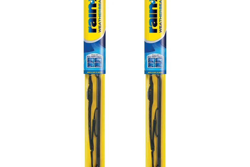 Rain-X WeatherBeater conventional bracket wiper blades shown as a two-blade pack with the metal frame visible
