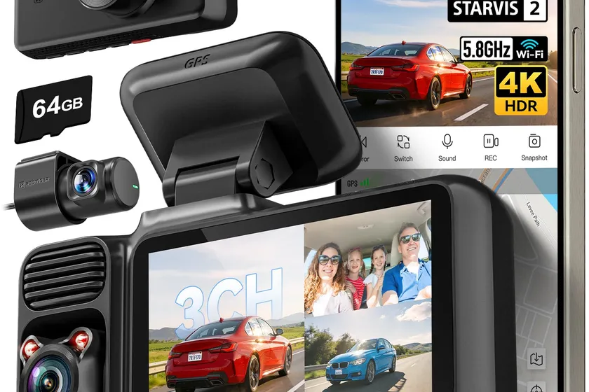 REDTIGER F17 three-channel 4K dash cam with cabin camera and included memory card for fleet use