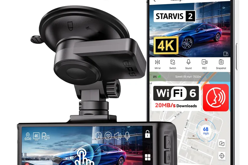 REDTIGER F7N Touch 4K dash cam with 3.18-inch touchscreen and rear camera for a pickup truck