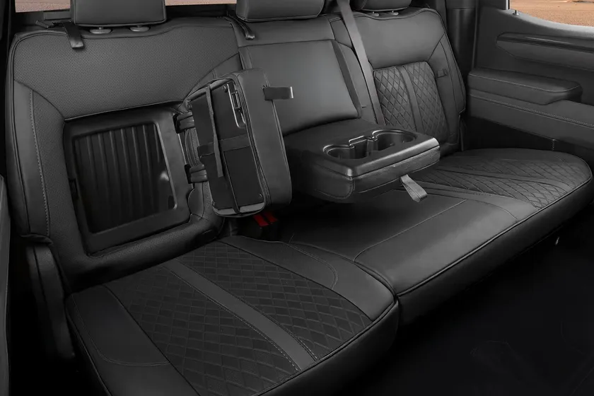 RIDEPOSH black faux leather full set seat covers in a GMC Sierra 1500 crew cab with rear seatback storage