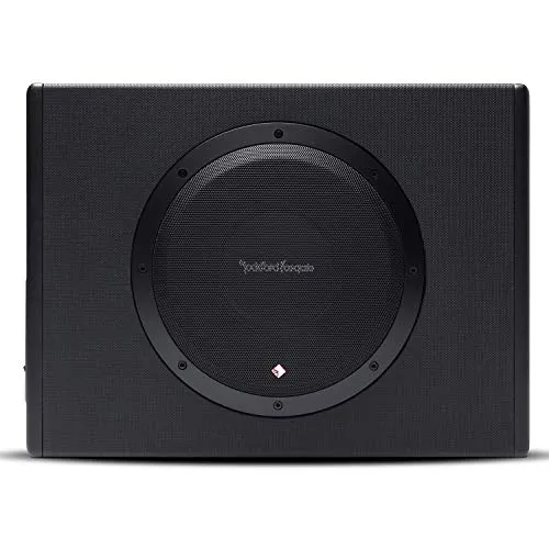 Rockford Fosgate Punch P300-10 sealed wedge enclosure with a 10 inch subwoofer and a built-in 300 watt amplifier