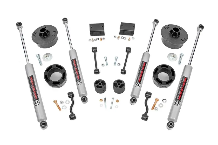 Rough Country 2.5 inch lift kit with N3 shocks and coil spring spacers for 2024 to 2025 Jeep Wrangler JL