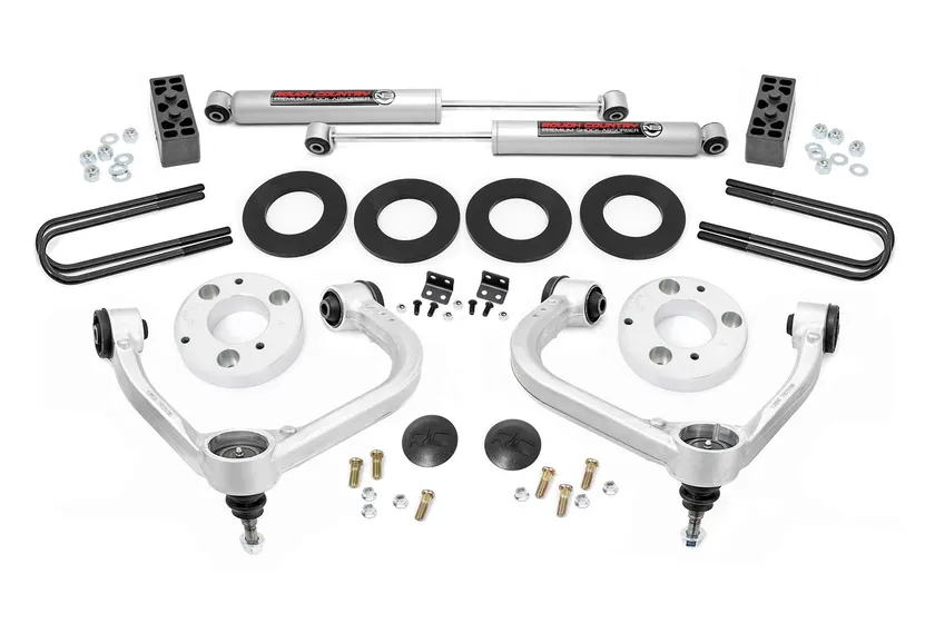 Rough Country 3 inch bolt-on lift kit strut spacers and hardware for the 2021-2024 Ford F-150
