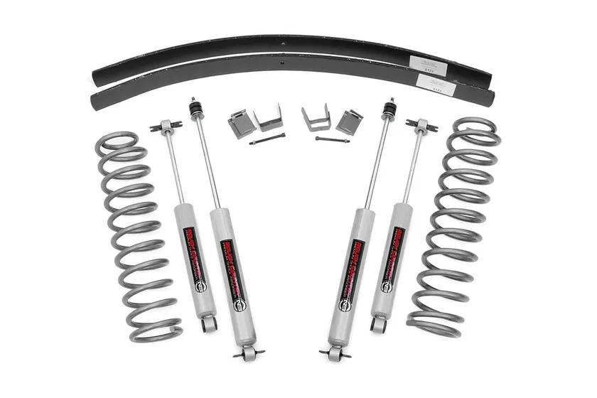 Rough Country 3 inch Jeep Cherokee XJ lift kit with coil springs, leaf add-a-leaf and hardware