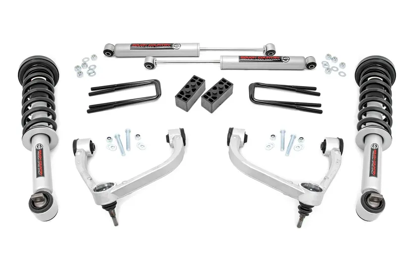 Rough Country 3 inch F-150 lift kit with N3 lifted struts, rear shocks and silver control arms