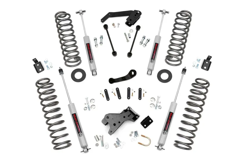 Rough Country 4 inch Jeep Wrangler JK lift kit with tall coil springs, N3 shocks and drop brackets