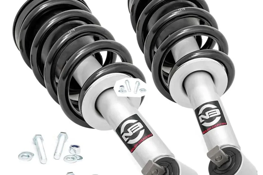 Rough Country two inch leveling kit with N3 monotube front struts for the 2019 to 2025 Chevy Silverado 1500
