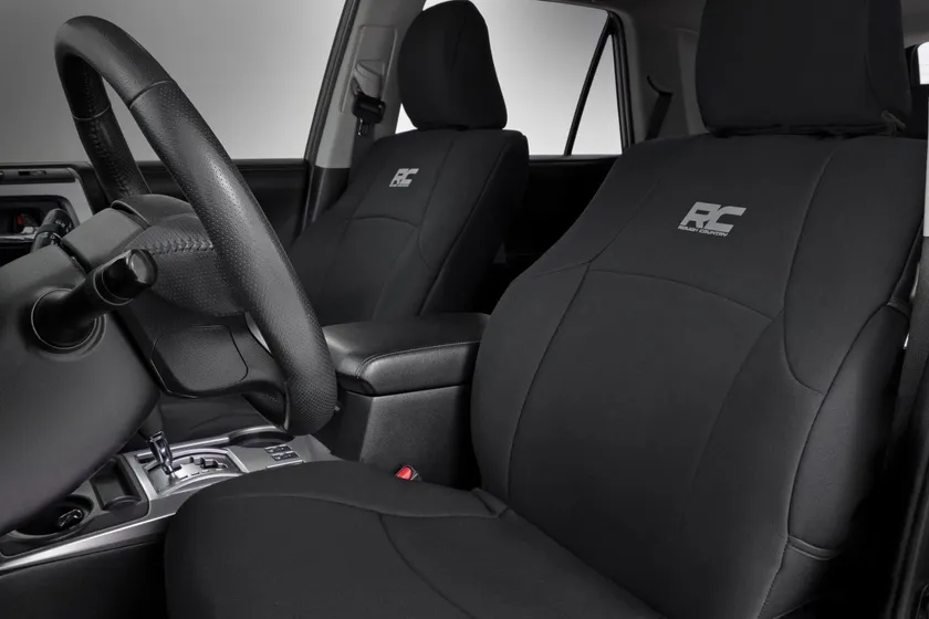 Rough Country black neoprene front and rear seat cover set for a 2011-2024 Toyota 4Runner