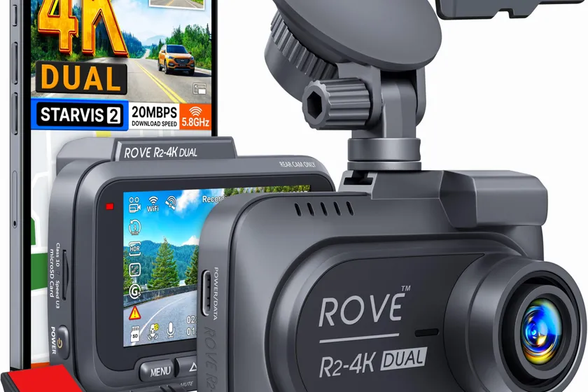 ROVE R2-4K DUAL front and rear dash cam kit with 3 inch IPS screen and included accessories