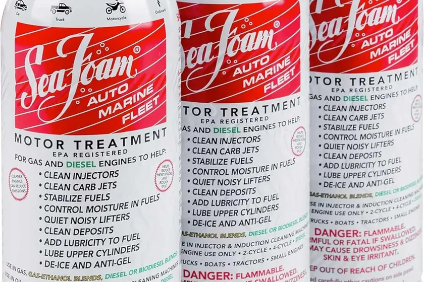 Three Sea Foam Motor Treatment 16 ounce cans with red, white and blue labels