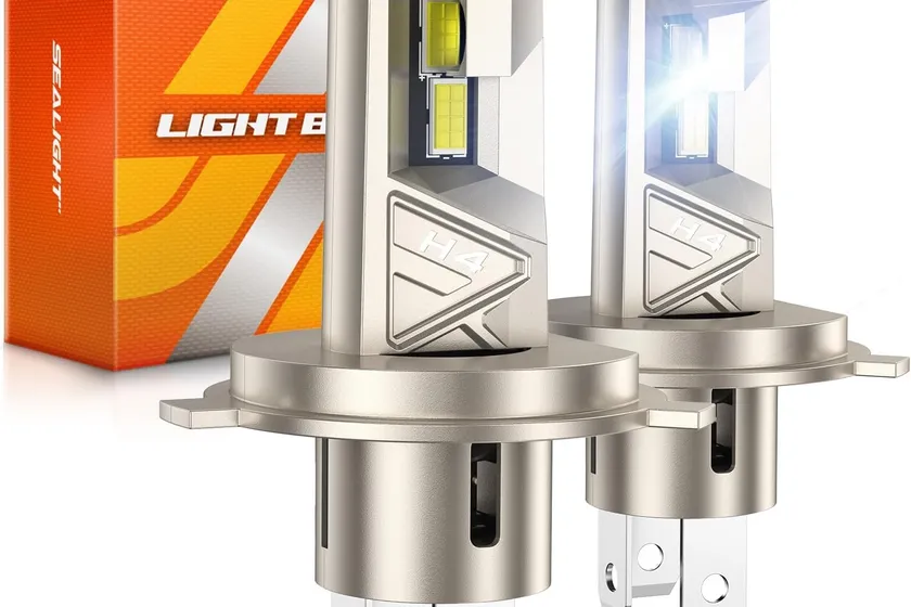 SEALIGHT S6-Pro H4 LED bulb pair with dual-beam chip boards and a fan-cooled aluminum base