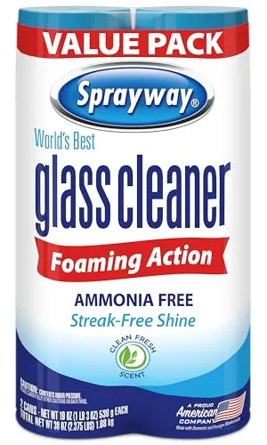 Two Sprayway foaming glass cleaner 19 oz aerosol cans with yellow and red labels