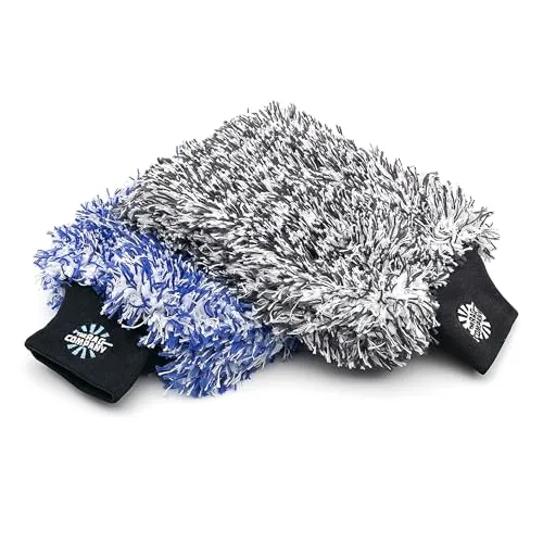 Blue and black Rag Company Cyclone Ultra car wash mitts with long microfiber pile