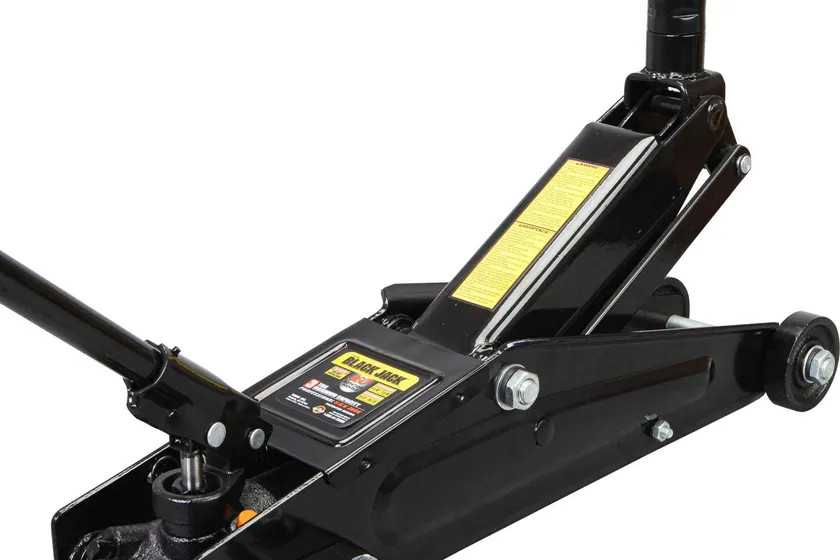 Torin BIG RED BlackJack black steel trolley floor jack with a screw-on saddle extension for SUVs and extended height trucks