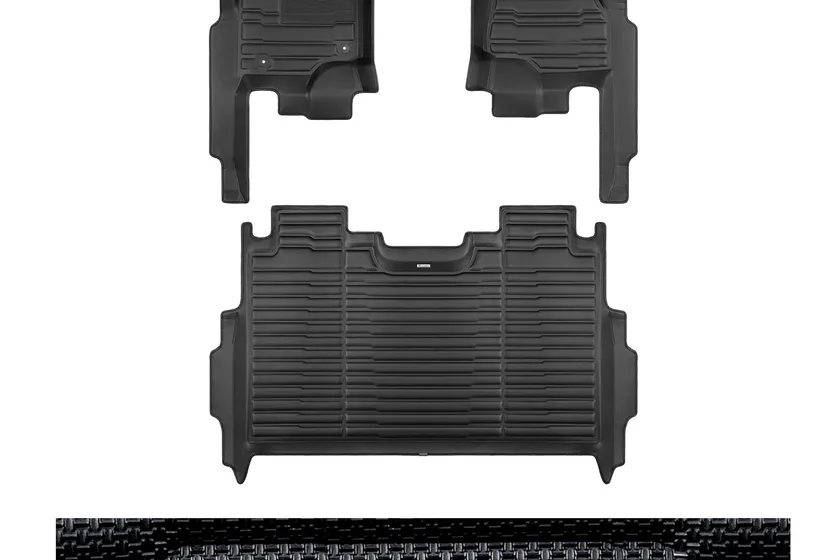TuxMat black full-coverage custom floor mats for a 2021-2026 Ford F-150 SuperCrew