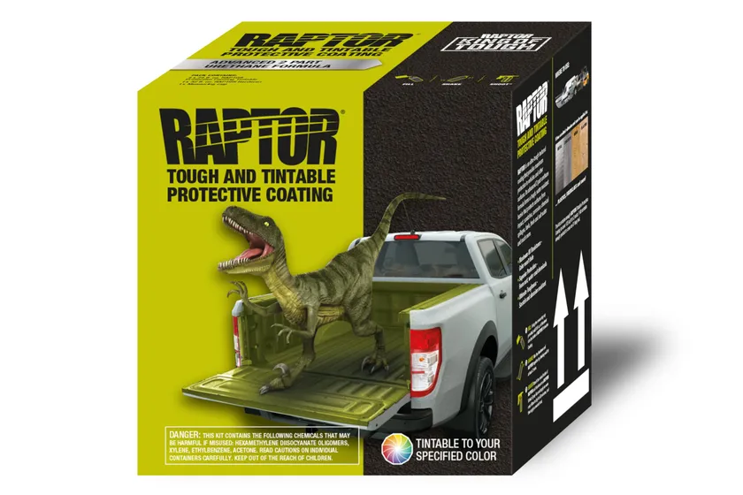 U-POL Raptor tintable 4 quart bed liner kit with four bottles of tintable base and hardener