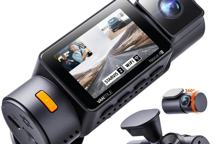 Vantrue N4S three channel dash cam with front, cabin and rear cameras and 2 inch IPS screen