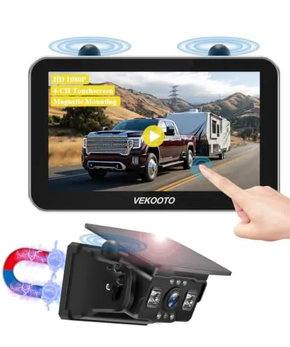 VEKOOTO VK7 Pro 7 inch touchscreen monitor with the magnetic solar camera that pairs with it