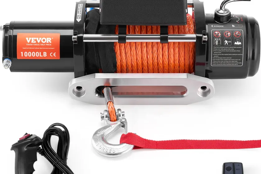 VEVOR 10000 lb electric winch with synthetic rope and aluminum fairlead for trailer and truck use