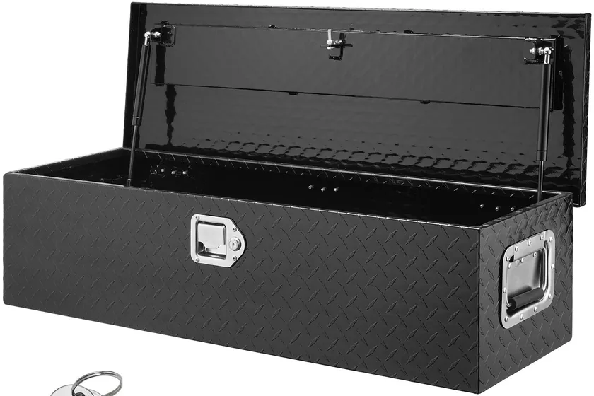 VEVOR 39 inch black diamond plate aluminum truck bed tool box chest with side handles