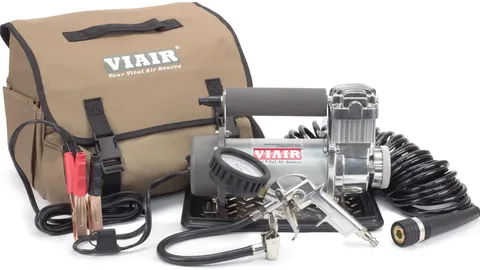 VIAIR 400P portable 12 volt air compressor kit with coil hose and battery clamps for truck tires