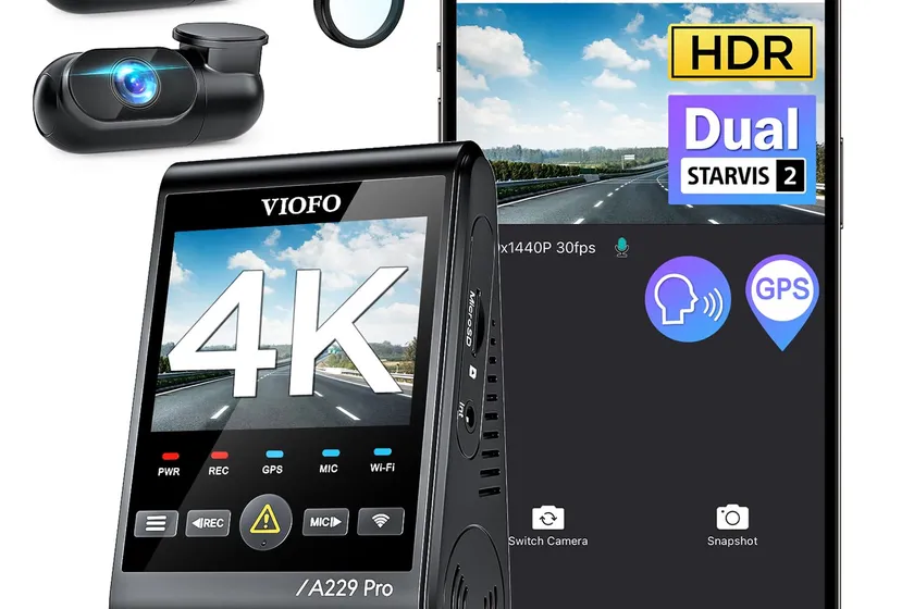 VIOFO A229 Pro three channel dash cam kit with front, interior, and rear camera units