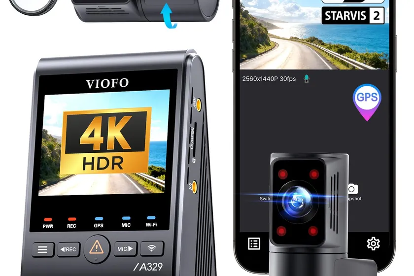 VIOFO A329S three-channel dash cam with 210-degree cabin fisheye lens and SSD storage support for fleets