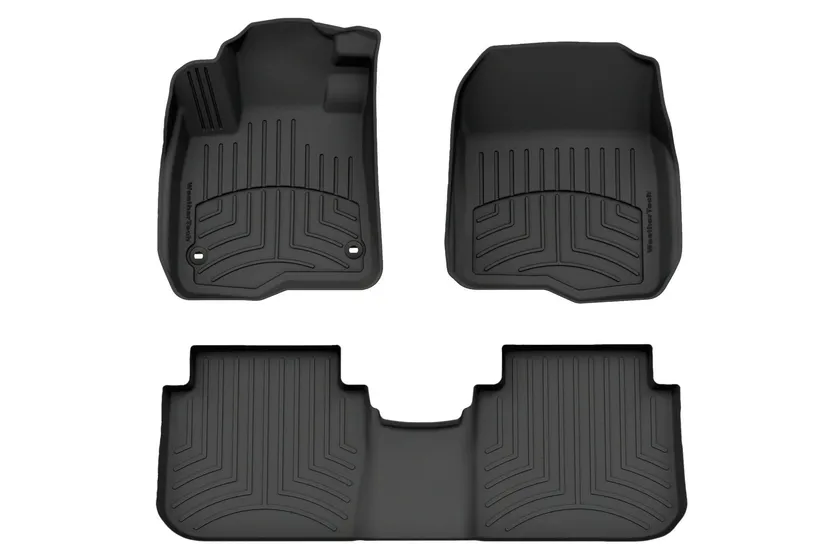 WeatherTech FloorLiner HP custom fit floor liners in black with raised perimeter walls and surface channels for a Honda CR-V