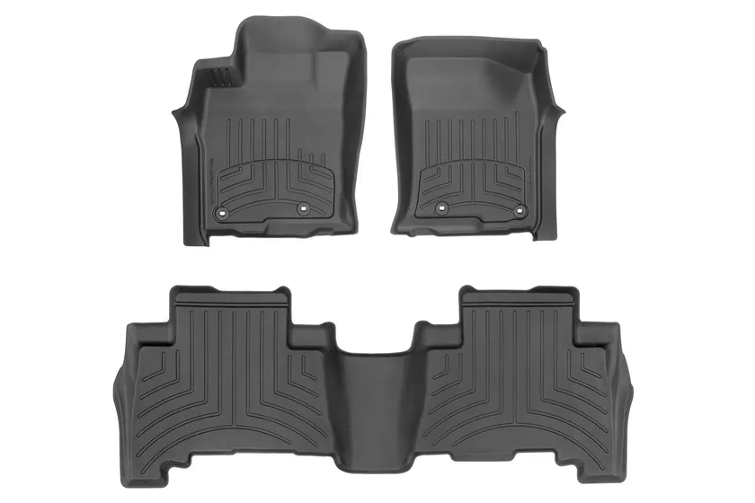 WeatherTech FloorLiner HP set in black showing molded first and second row SUV liners with raised perimeter walls