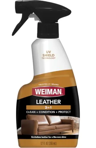 Weiman leather cleaner, conditioner and protector in a 12 fl oz trigger spray bottle