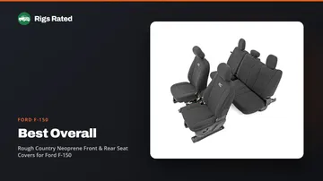 Rough Country Neoprene Front & Rear Seat Covers for Ford F-150, the best overall in our ford f-150 guide, on a Rigs Rated backdrop