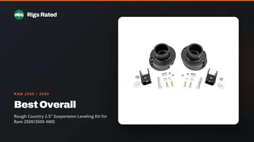 Rough Country 2.5" Suspension Leveling Kit for Ram 2500/3500 4WD, the best overall in our ram 2500 / 3500 guide, on a Rigs Rated backdrop