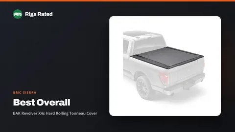 BAK Revolver X4s Hard Rolling Tonneau Cover, the best overall in our gmc sierra guide, on a Rigs Rated backdrop