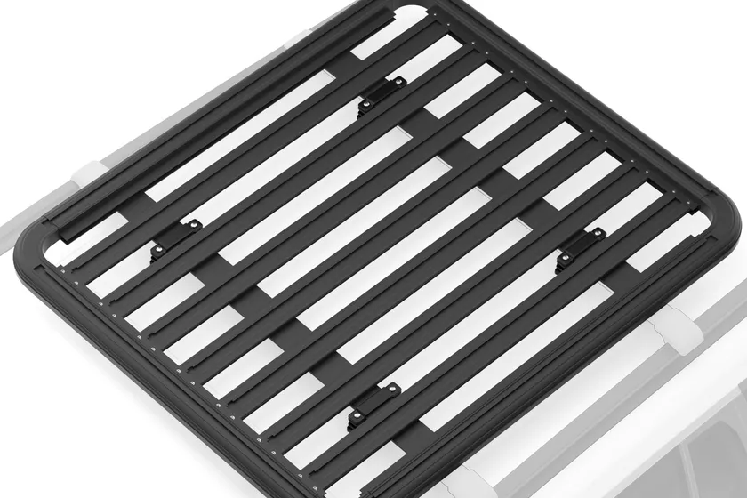 WILDROAD universal aluminum flat roof rack platform in black with an anchoring kit of eye bolts and T-screws