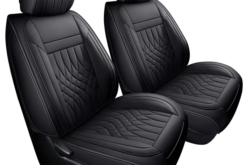 YIERTAI black waterproof faux leather front seat covers fitted to Toyota Tacoma bucket seats